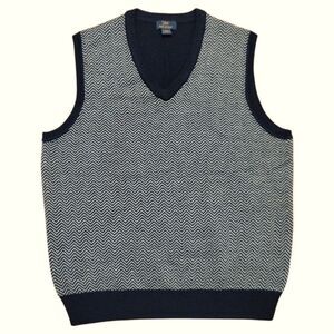 Brooks Brothers 346 Extra Fine Merino Wool V-Neck Sweater Vest, Large, Navy/Gray
